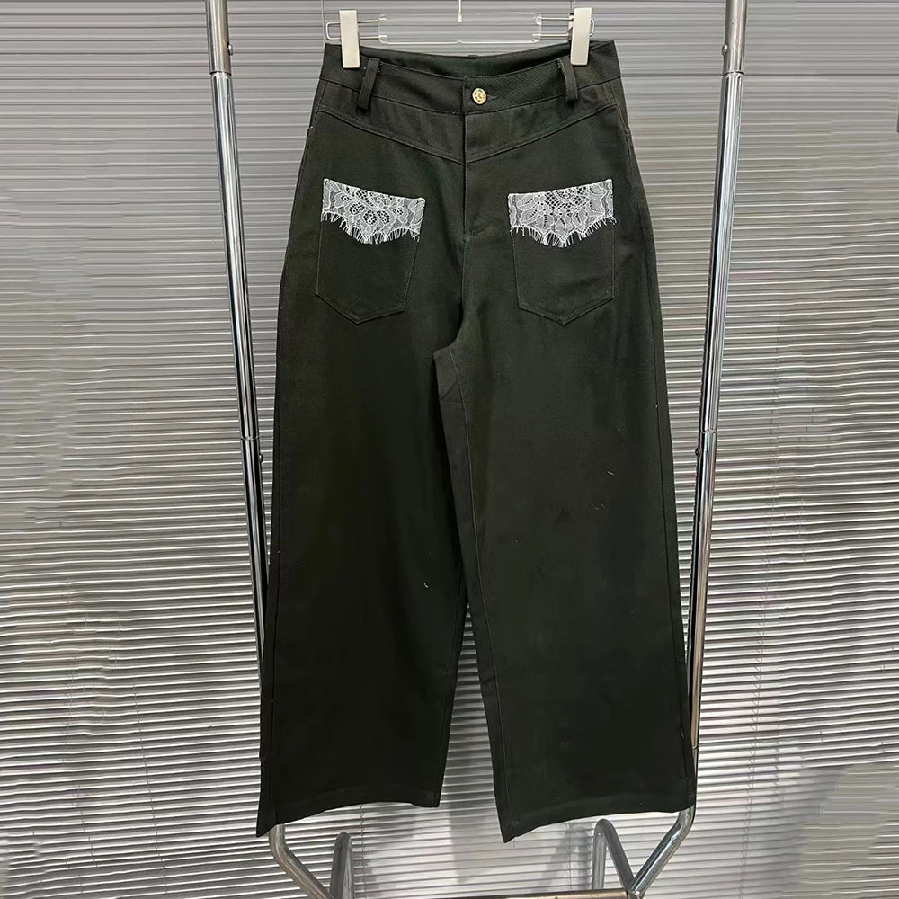 Lace-Trim Wide-Leg Pants