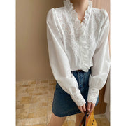 Eyelet-Trim Long-Sleeve Blouse