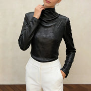 Draped High-Neck Long-Sleeve Top