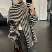 Striped Draped-Collar Coat