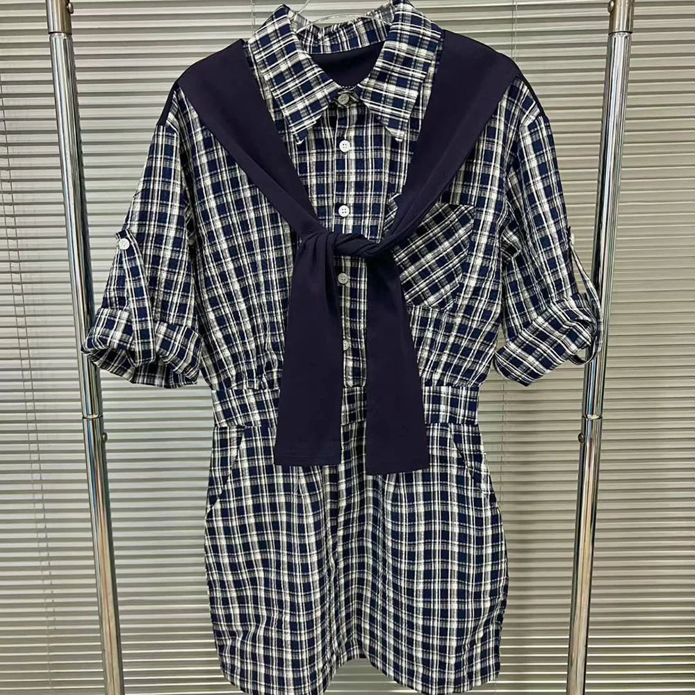 Plaid Short-Sleeve Shirt Dress