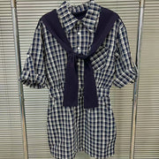 Plaid Short-Sleeve Shirt Dress