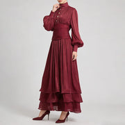 Ruched-Waist Tiered Long Dress