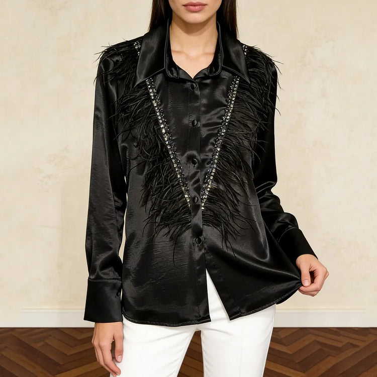 Wispy-Trim Glossy Button Shirt
