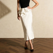 Ruffle-Trim Straight Skirt