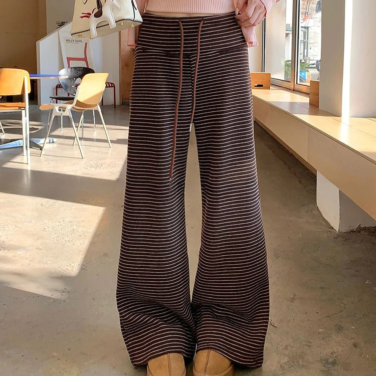 Striped Drawstring Wide-Leg Pants