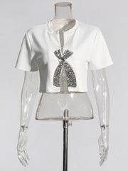 Embellished-Bow Cropped Tee