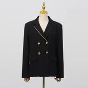 Contrast-Trim Double-Breasted Blazer