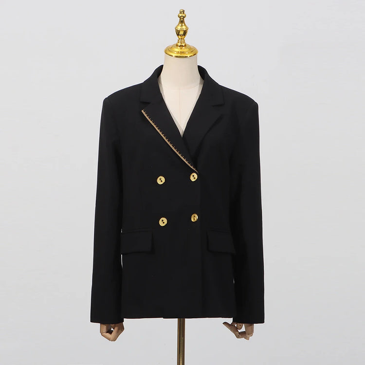 Contrast-Trim Double-Breasted Blazer