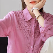 Lace-Trim Collared Button Shirt