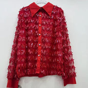 Textured Sequin Button-Up Shirt