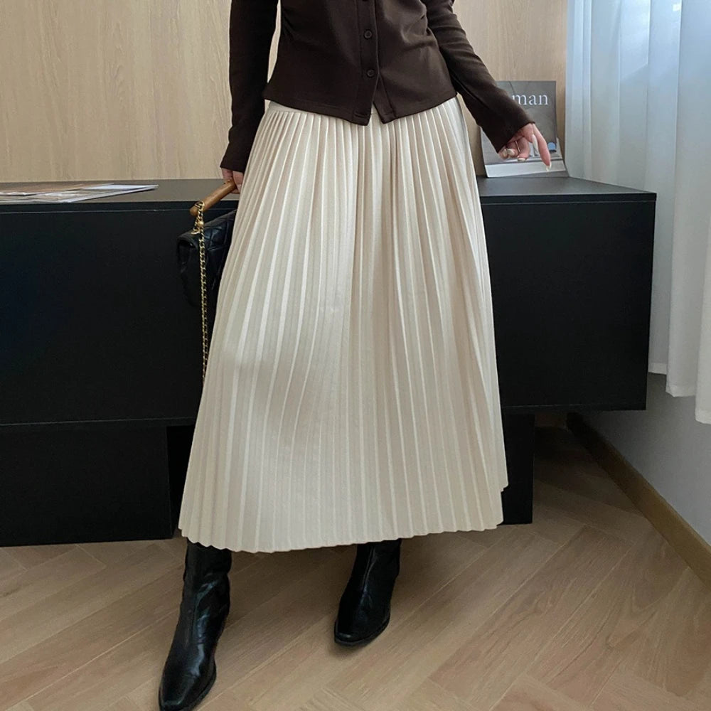 Pleated A-Line Midi Skirt