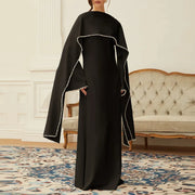 Cape-Overlay Long-Sleeve Long Dress