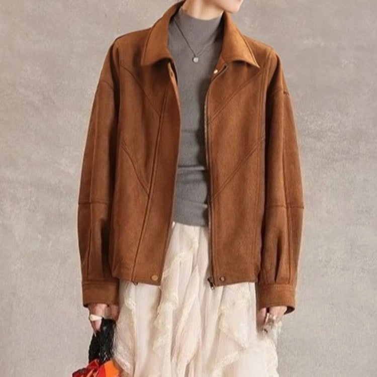 Collared Brown Zip-Up Jacket