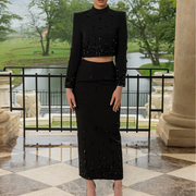 Embellished Cropped Top and Skirt Set