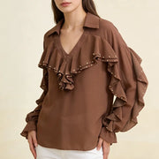 Embellished Ruffle-Trim Blouse