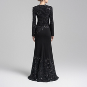 Floral-Lace Long-Sleeve Long Dress