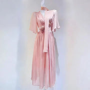 Floral-Detail Flutter-Sleeve Dress