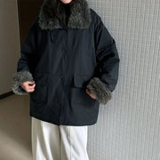 Fluffy-Trim Patch-Pocket Coat