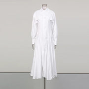 Pleated Long-Sleeve Shirt Dress