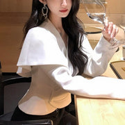 Draped-Collar Peplum Blouse
