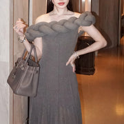 Braided-Neck Off-Shoulder Long Dress