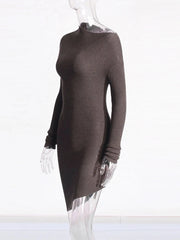 Asymmetric-Neck Long-Sleeve Mini Dress