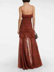 Ruffled Ruched Split-Hem Dress