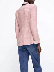 Contrast-Trim Double-Breasted Blazer
