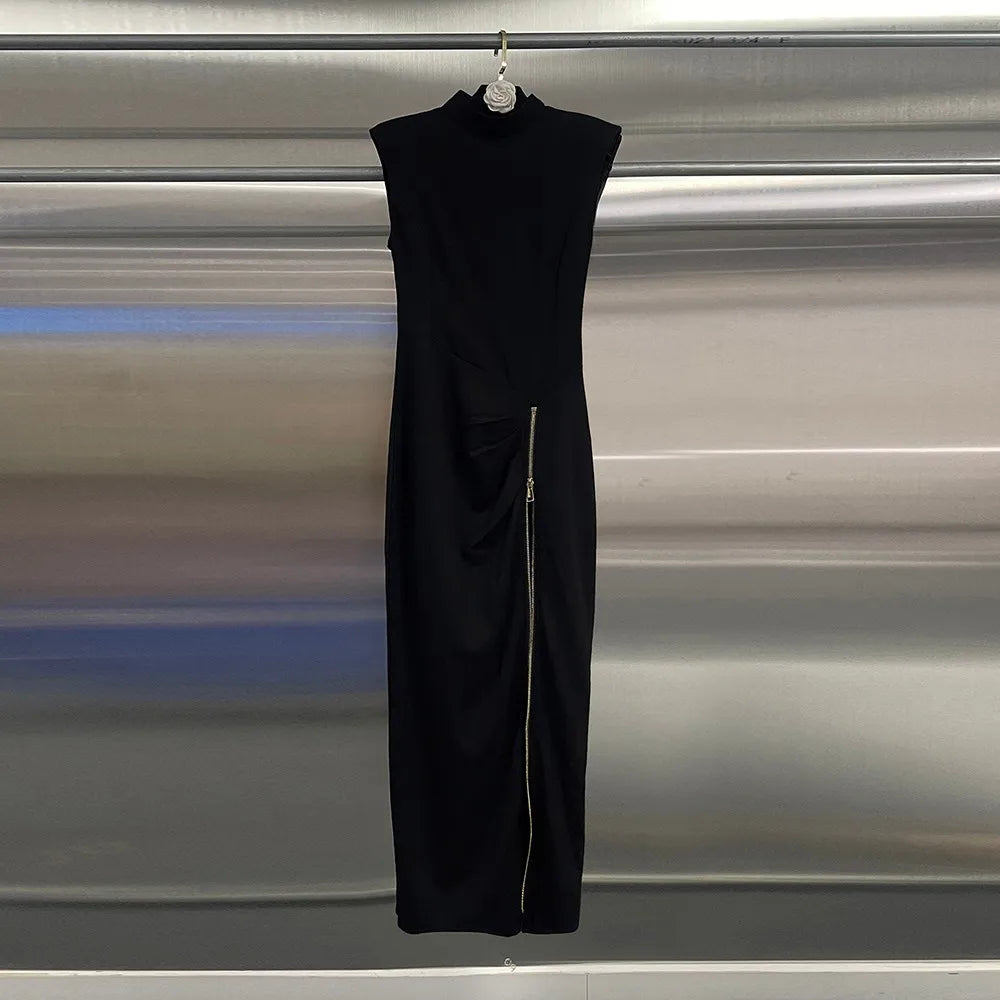 Zip-Detail Sleeveless Dress