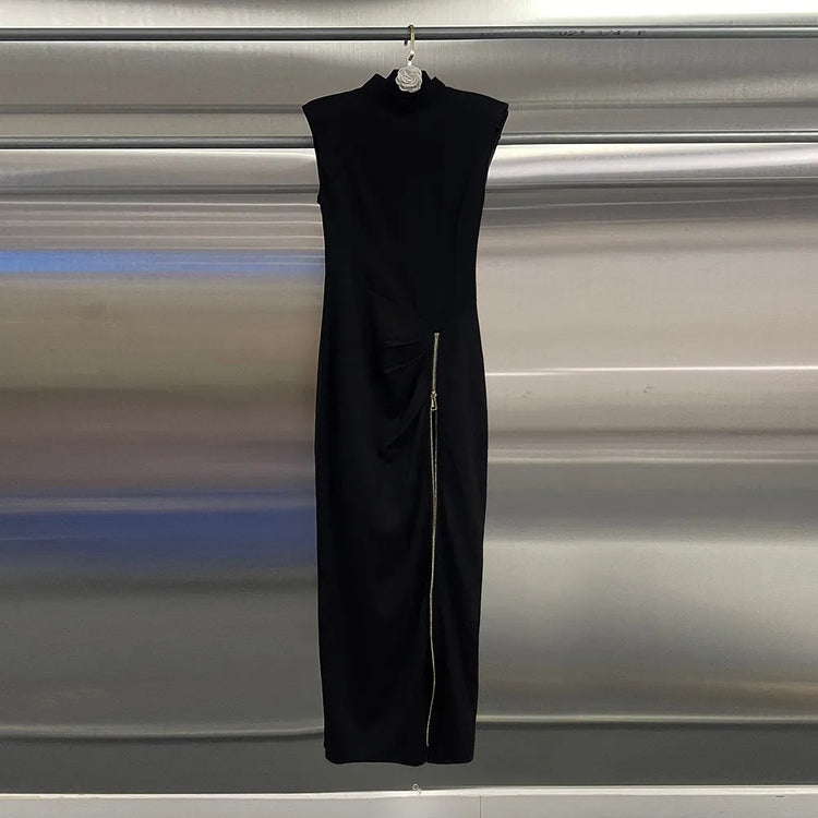 Zip-Detail Sleeveless Dress