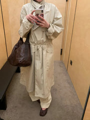 Drawstring Long Trench Coat