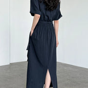 Tie-Waist Short-Sleeve Dress