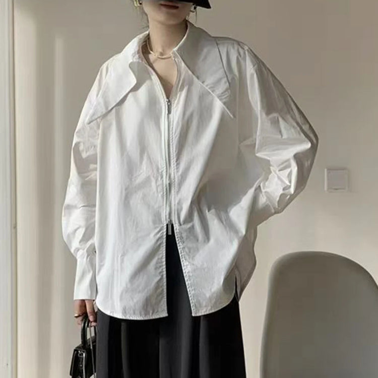 Wide-Collar Zip-Front Shirt