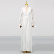 V-Neck Pleated Long Dress