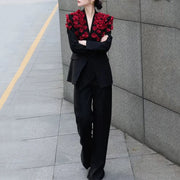 Floral Blazer and Wide-Leg Pants Set