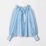 Ruffle-Trim Tie-Neck Blouse