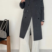 Notched-Lapel Double-Breasted Long Coat