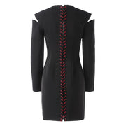 Cutout-Shoulder Long-Sleeve Mini Dress