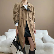 Plaid-Trim Longline Coat