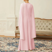 Cape-Overlay Long-Sleeve Long Dress