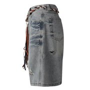 Distressed Wide-Leg Long Shorts