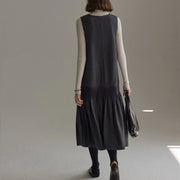 TWOTWINSTYLE Solid Spliced Folds Two Piece Set Female Turtleneck Long Sleeve T Shirt Casual Elegant Women's Dress Set Fashion