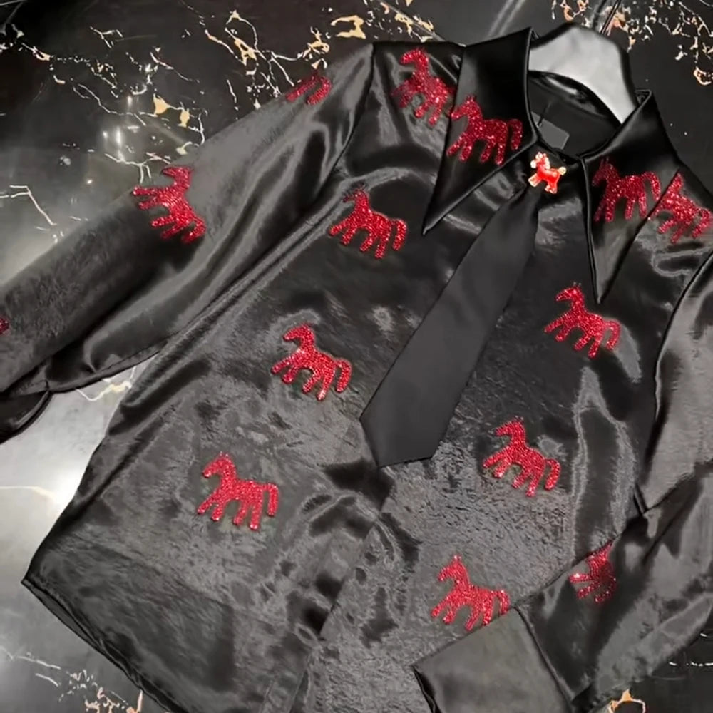 Animal-Motif Collared Shirt