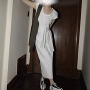Tie-Waist Short-Sleeve Dress