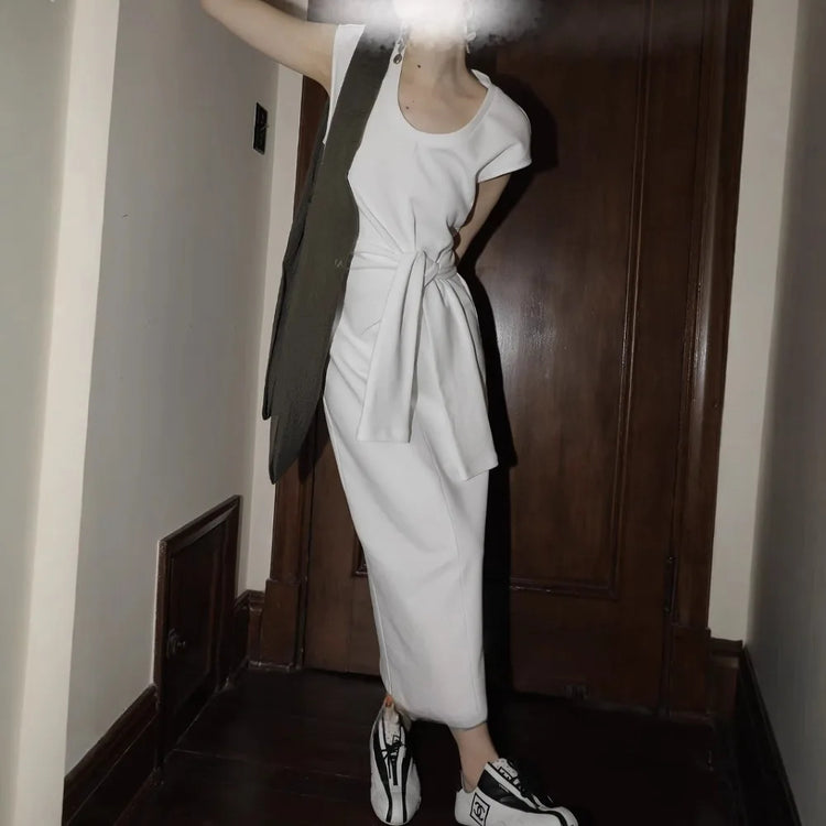 Tie-Waist Short-Sleeve Dress
