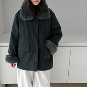 Fluffy-Trim Patch-Pocket Coat