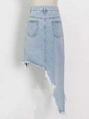 Frayed Asymmetric-Hem Skirt