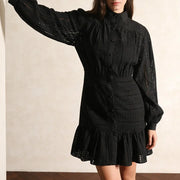 Eyelet Long-Sleeve Mini Dress