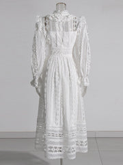 High-Neck Long-Sleeve Lace Dress